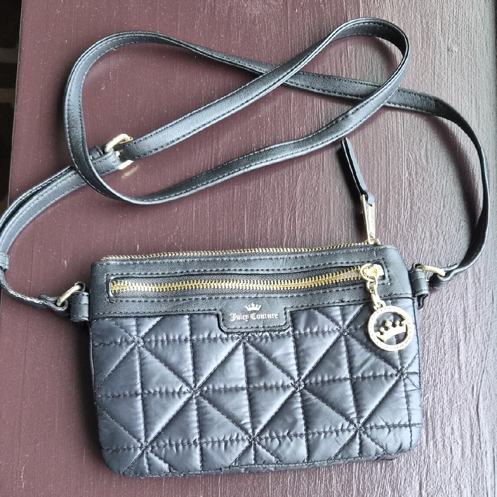Juicy Couture Quilted Black Crossbody Bag with Gold Accents